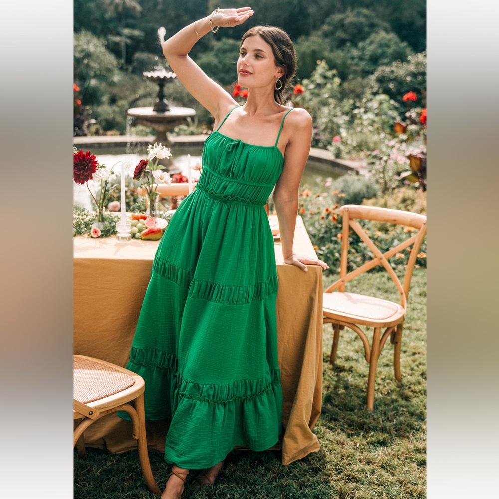 NWOT Milkmaid Green Maxi Dress with Pockets